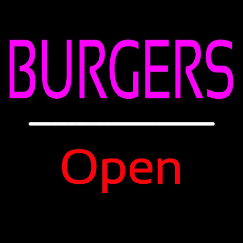 Burgers Open White Line Enseigne Néon