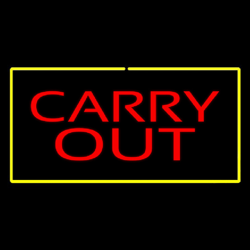 Carry Out Rectangle Yellow Enseigne Néon