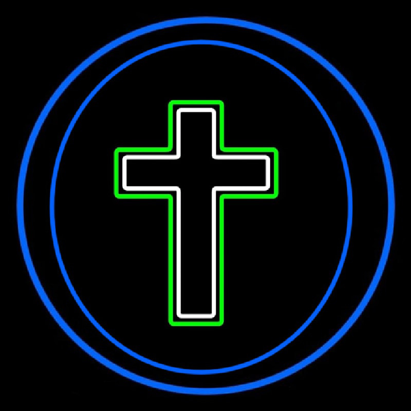 Christian Cross Blue Border Enseigne Néon