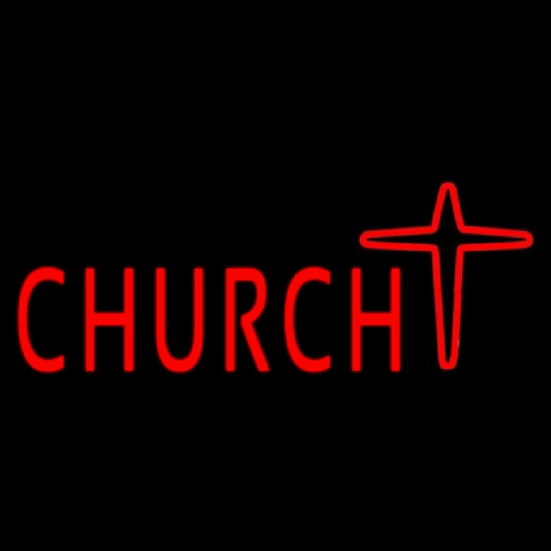 Church With Cross Logo Enseigne Néon