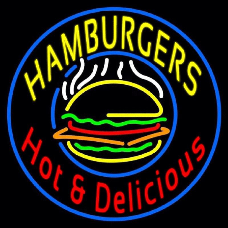 Circle Hamburgers Hot And Delicious Enseigne Néon