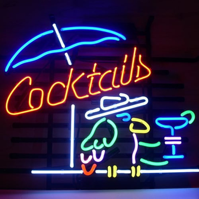 Cocktail Parrot Cocktails Neon Verre Bière Bar Pub Enseigne