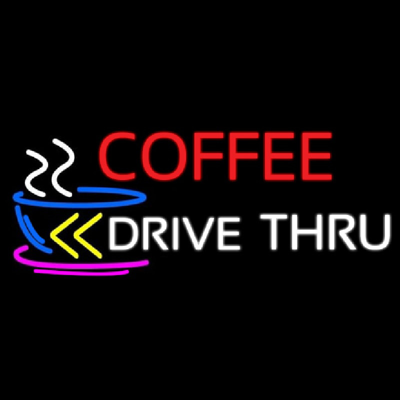 Coffee Drive Thru With Yellow Arrow Enseigne Néon