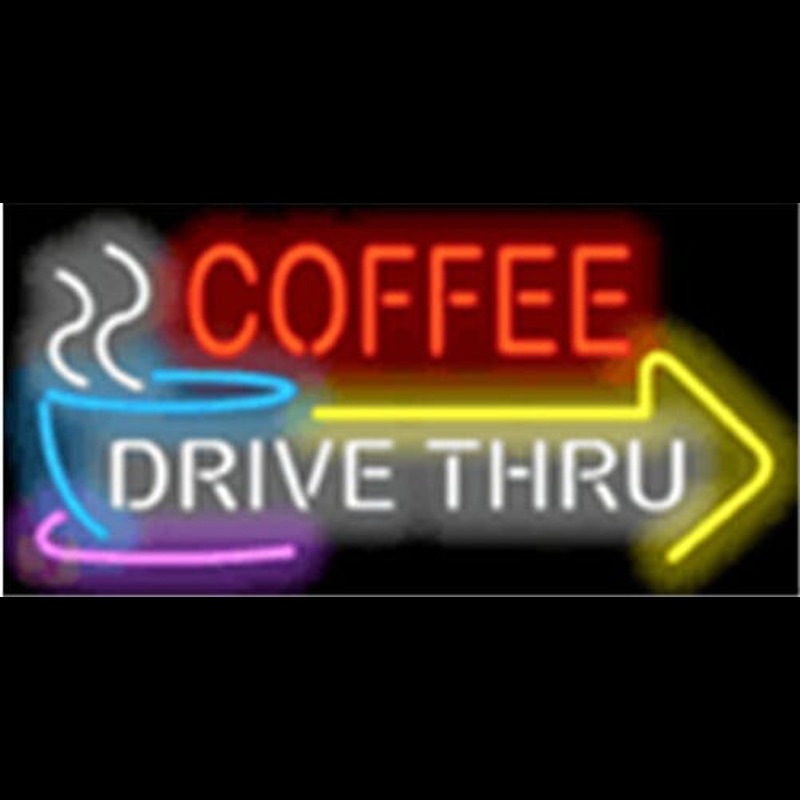 Coffee Drive Thru with Right Arrow Enseigne Néon