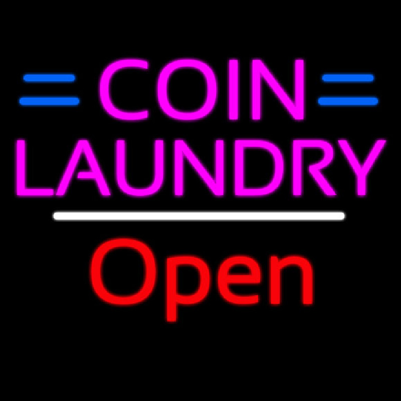 Coin Laundry Open White Line Enseigne Néon