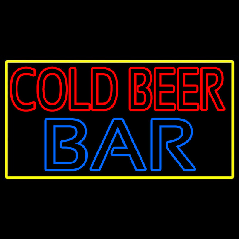 Cold Beer Bar With Yellow Border Enseigne Néon