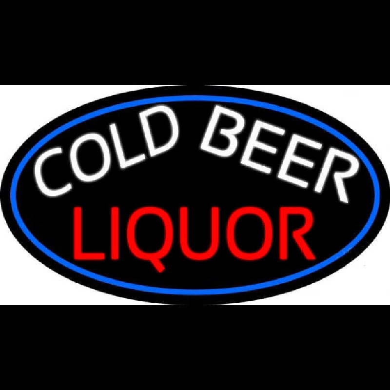Cold Beer Liquor Oval With Blue Border Enseigne Néon