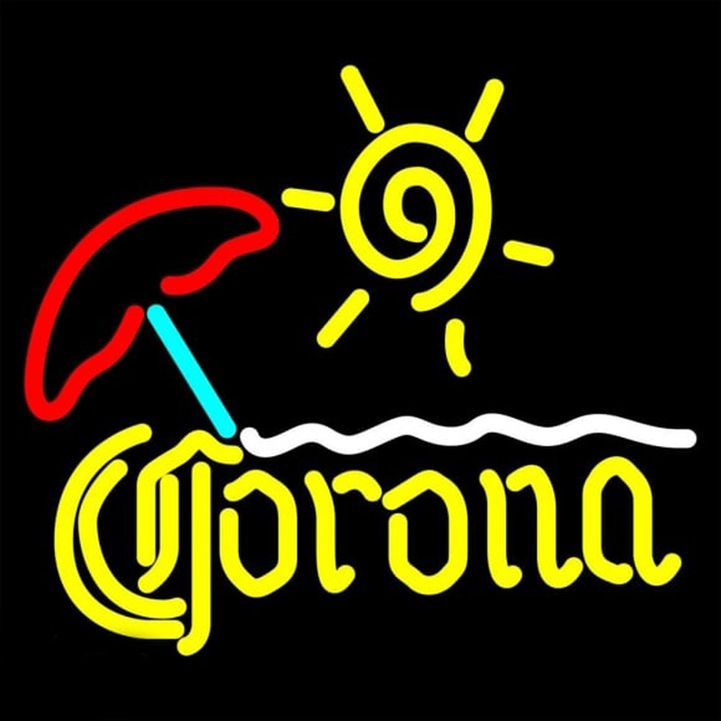 Corona Beach Sun Umbrella On Sand Beer Sign Enseigne Néon