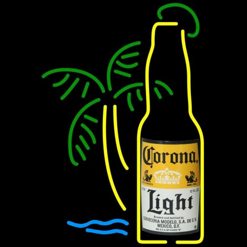 Corona Light Bottle W Palm Tree Beer Sign Enseigne Néon