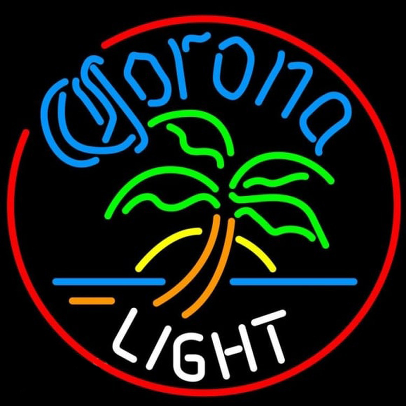 Corona Light Circle Palm Tree Beer Sign Enseigne Néon