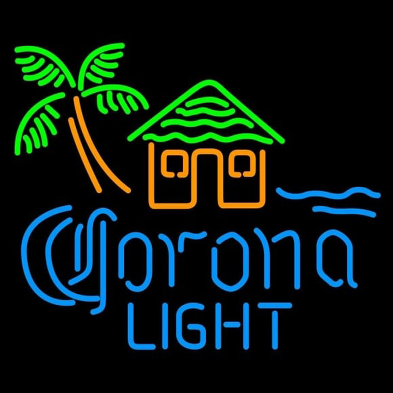 Corona Light Tiki Hut w Palm Tree Beer Sign Enseigne Néon