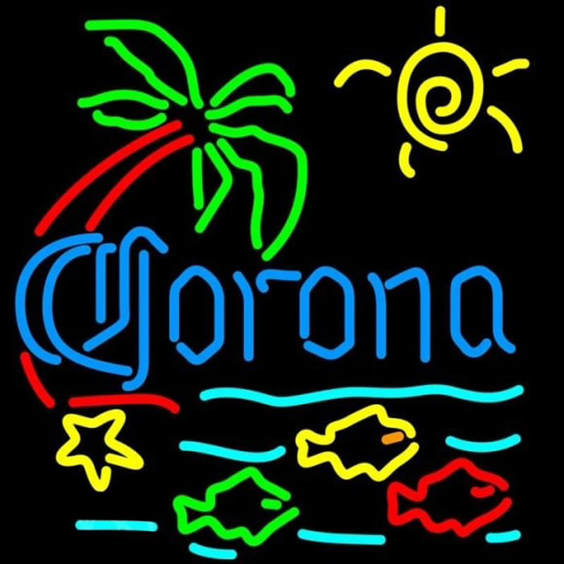 Corona Tropical Fish w Palm Tree Beer Sign Enseigne Néon