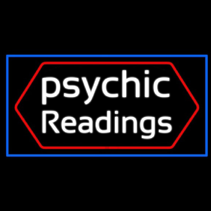 Cursive Psychic Readings With Blue Border Enseigne Néon