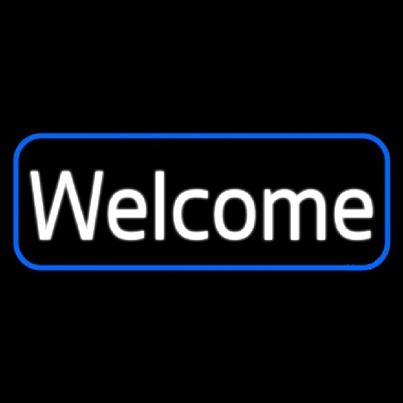 Cursive Welcome With Blue Border Enseigne Néon