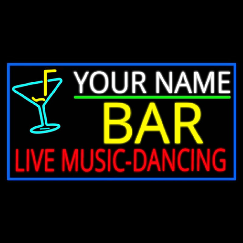 Custom Red Live Music Dancing Yellow Bar And Blue Border Enseigne Néon