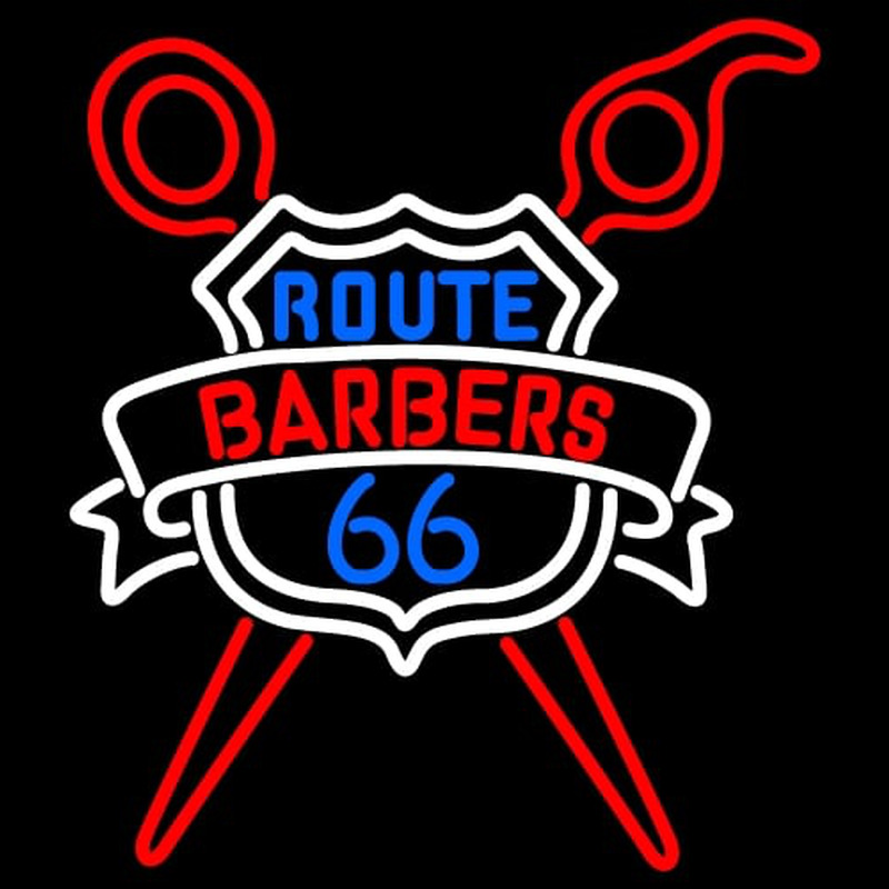 Custom Route Barbers 66 Logo Enseigne Néon
