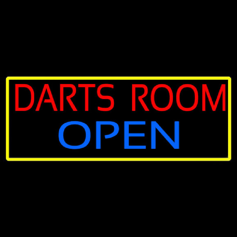 Darts Room Open With Yellow Border Enseigne Néon