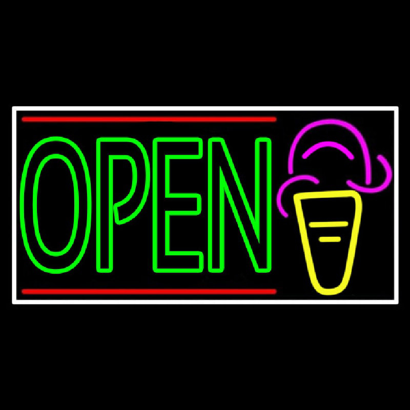 Double Stroke Green Open Ice Cream Cone Enseigne Néon