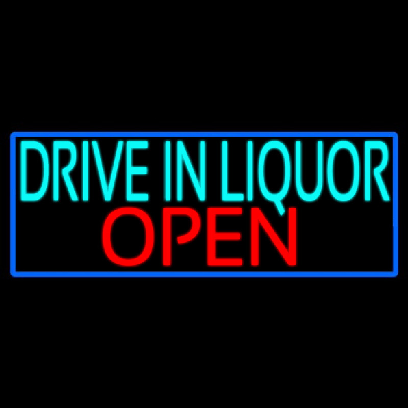 Drive In Liquor Open With Blue Border Enseigne Néon