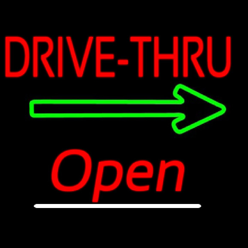 Drive Thru Open White Line Enseigne Néon