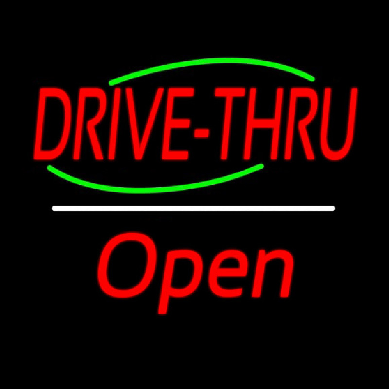 Drive Thru Open White Line Enseigne Néon