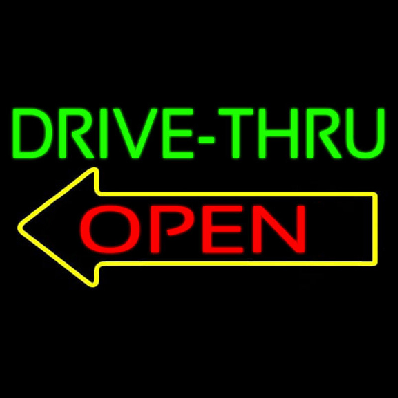 Drive Thru Open With Arrow Enseigne Néon