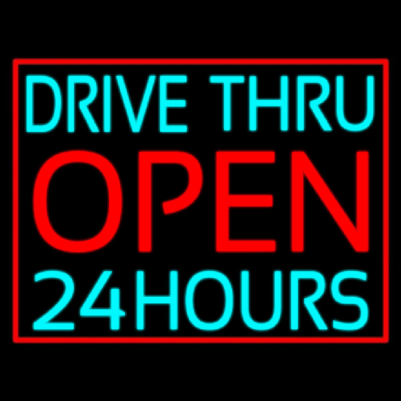 Drive Thru Red Open 24 Hours Enseigne Néon