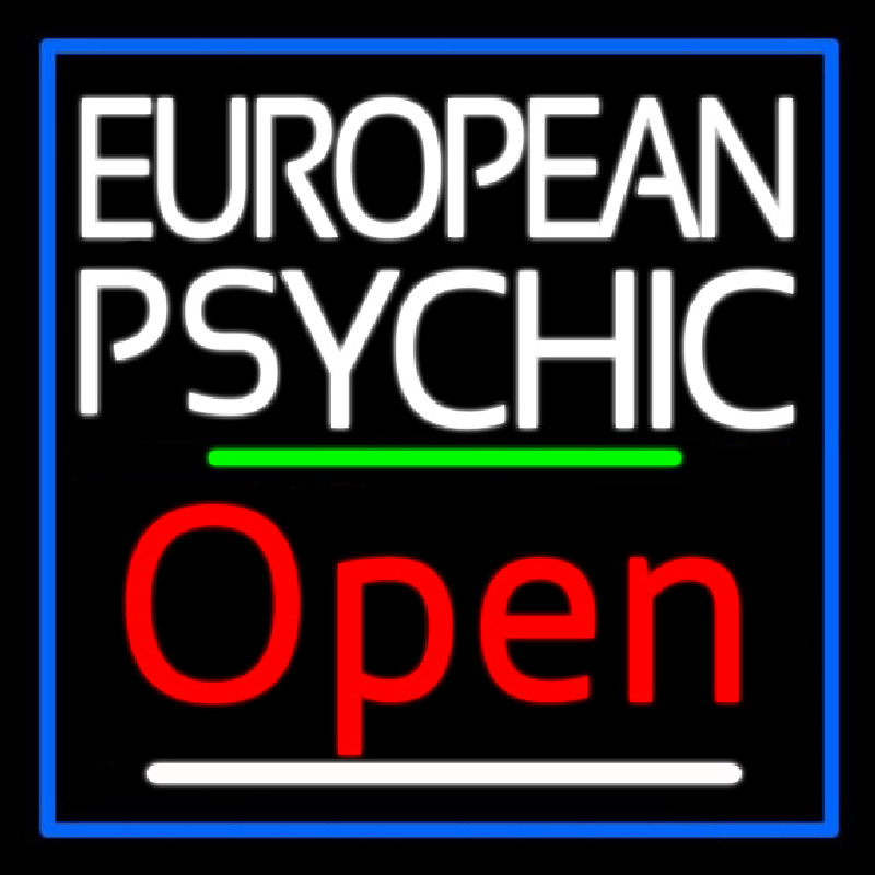 European Psychic Open Blue Border Enseigne Néon