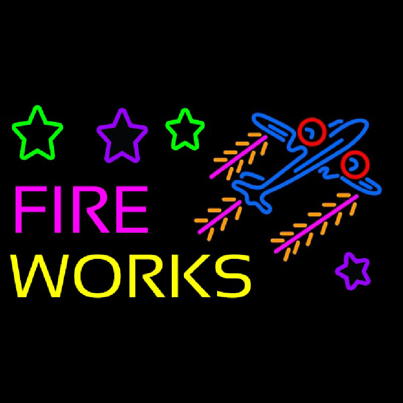 Fire Work Cartoon Logo 2 Enseigne Néon