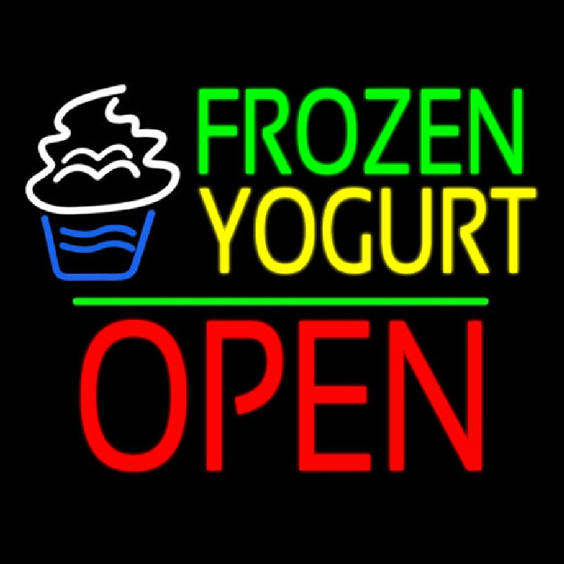 Frozen Yogurt Block Open Green Line Enseigne Néon