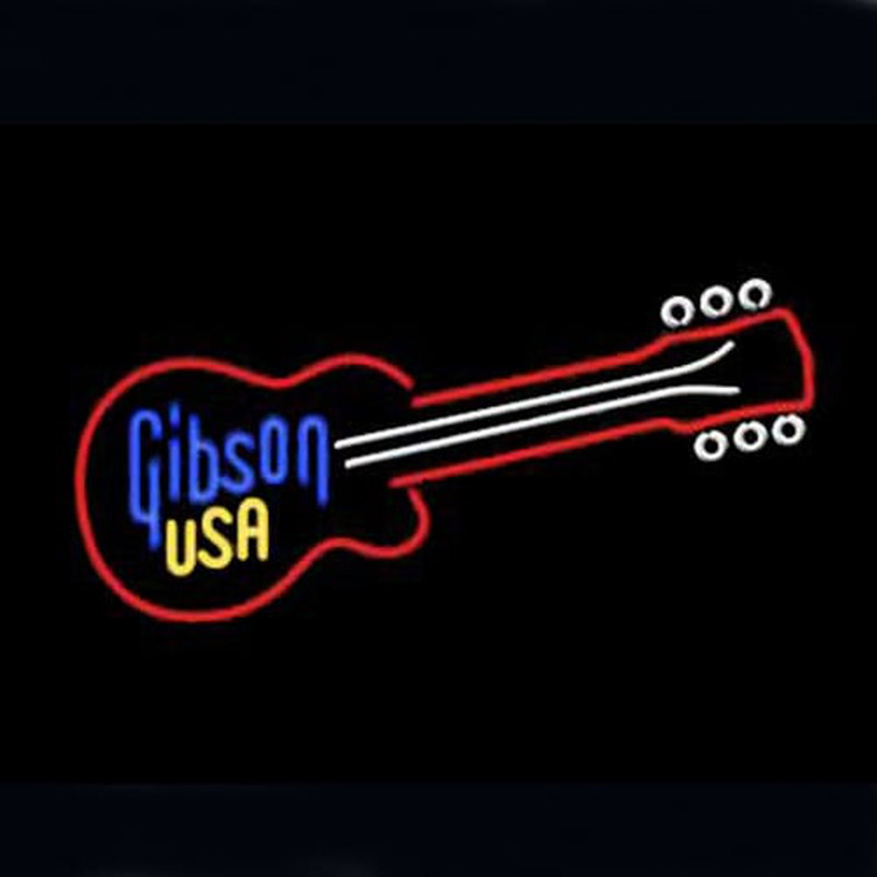 Gibson Usa Guitar Bière Bar Entrée Enseigne Néon