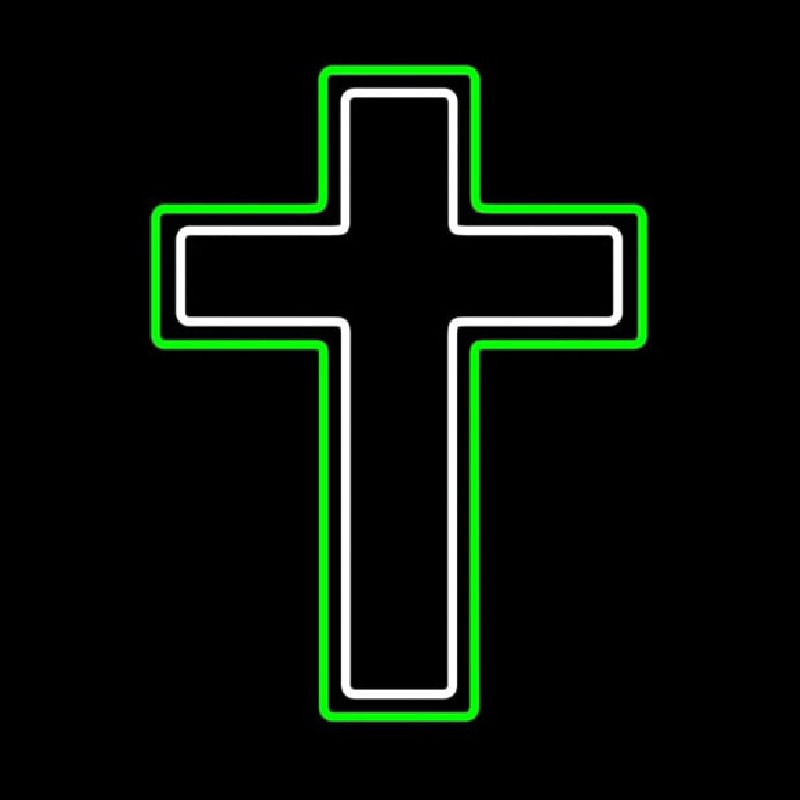 Green And White Christian Cross Enseigne Néon