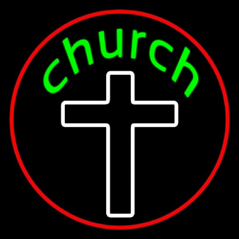 Green Church With Cross Enseigne Néon