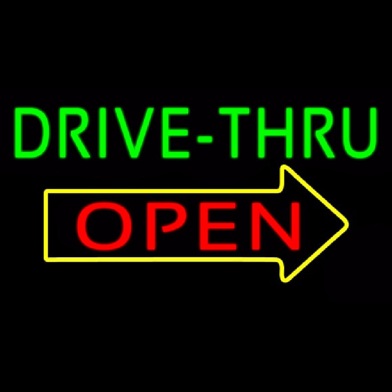 Green Drive Thru Open Arrow Enseigne Néon
