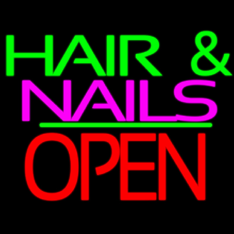 Green Hair And Nails Pink Block Open Enseigne Néon