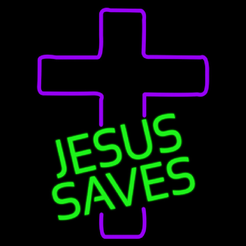 Green Jesus Saves Purple Cross Enseigne Néon