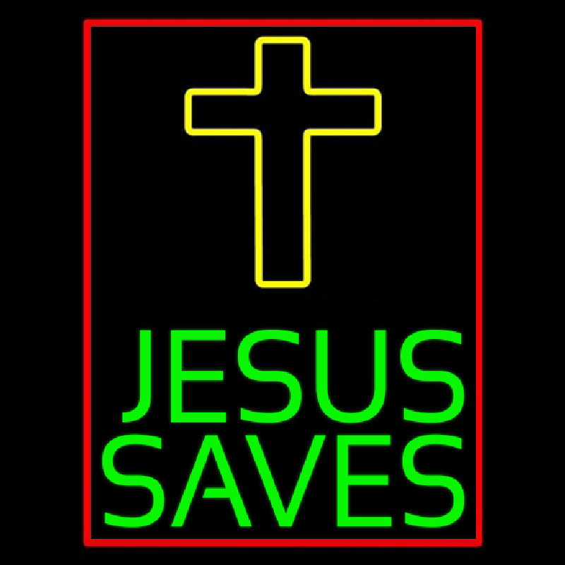 Green Jesus Saves Yellow Cross Enseigne Néon