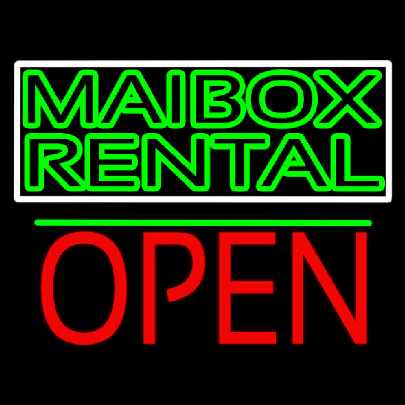 Green Mailbo  Rental Block With Open 1 Enseigne Néon