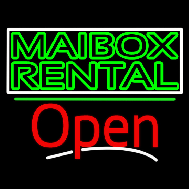 Green Mailbo  Rental Block With Open 3 Enseigne Néon