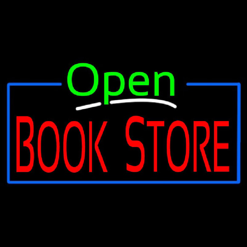 Green Open Book Store Blue Border Enseigne Néon
