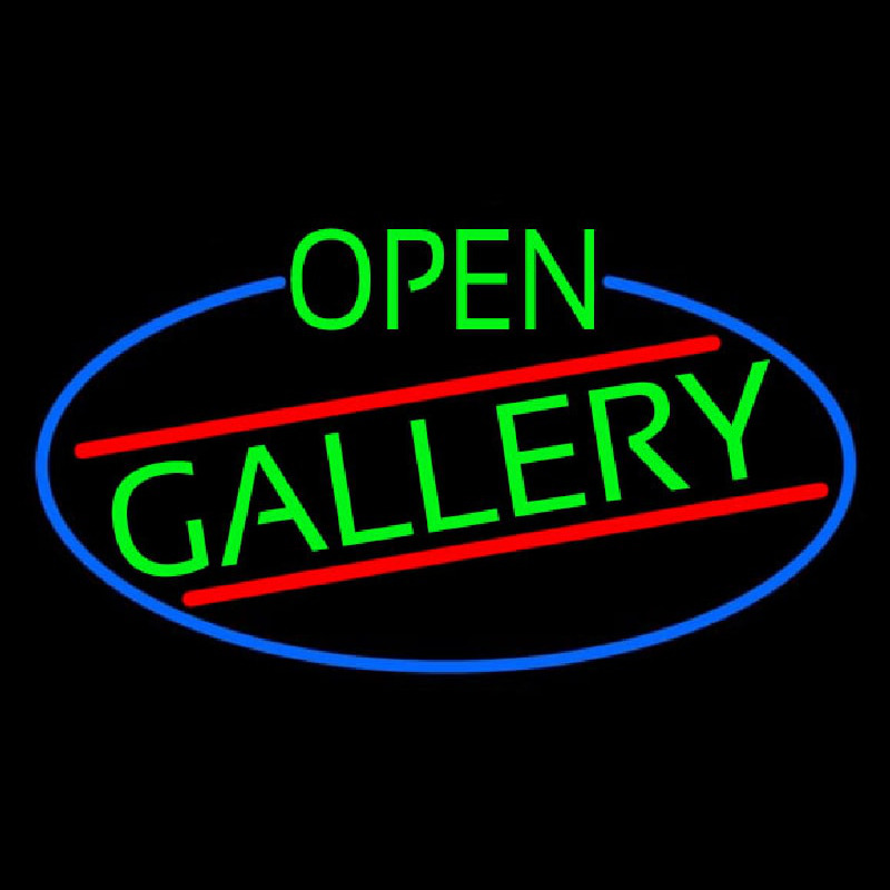 Green Open Gallery Oval With Blue Border Enseigne Néon