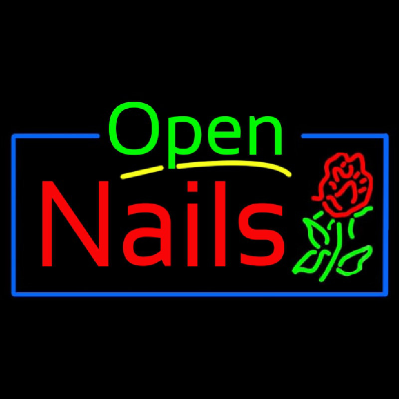 Green Open Nails Flower Logo Enseigne Néon