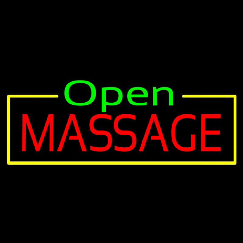 Green Open Red Massage Yellow Border Enseigne Néon
