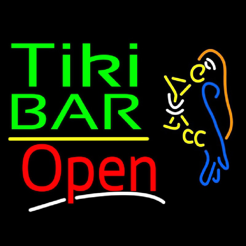 Green Tiki Bar With Parrot Martini Glass Open Enseigne Néon