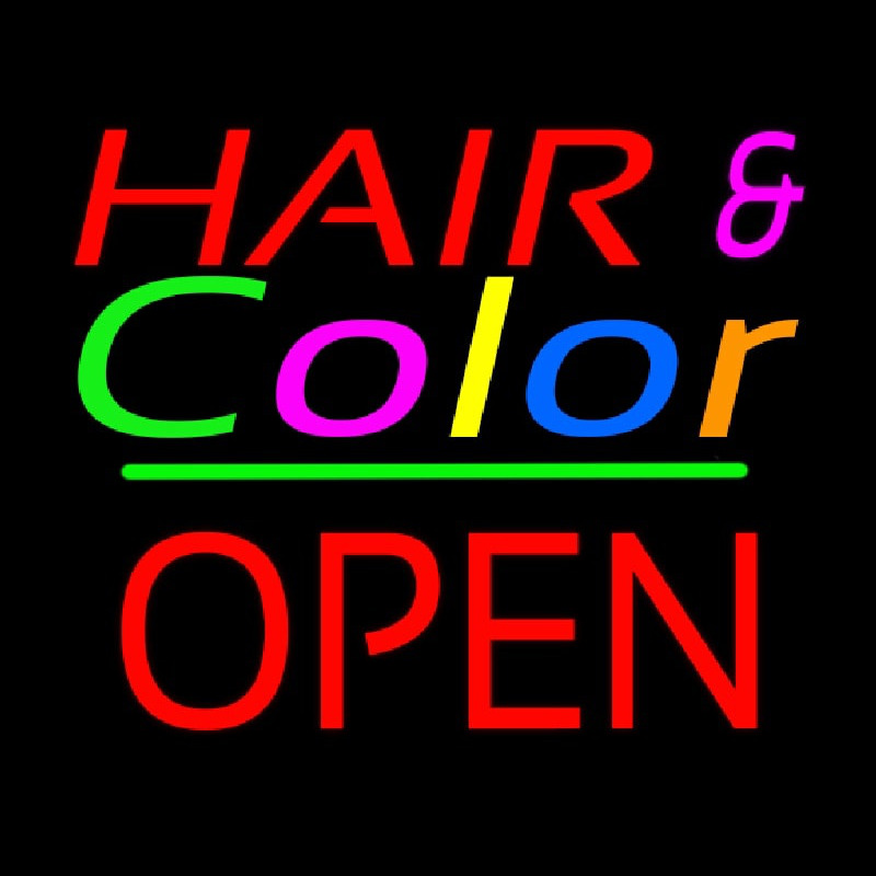 Hair And Color Block Open Green Line Enseigne Néon