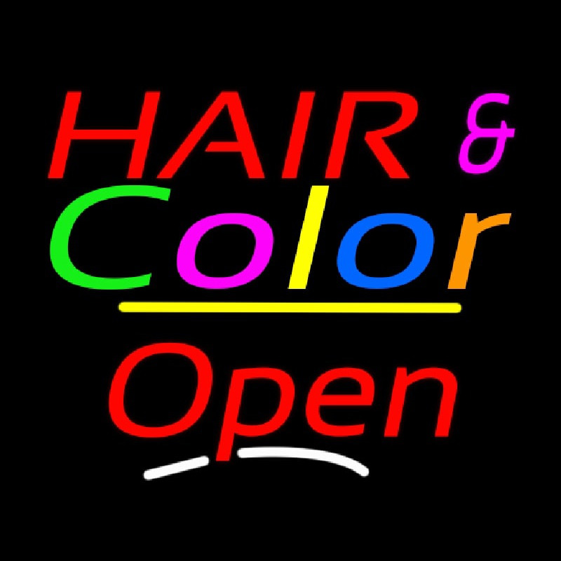 Hair And Color Open Yellow Line Enseigne Néon
