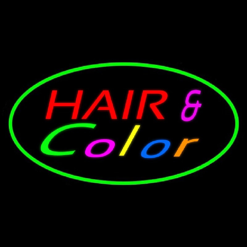 Hair And Color Oval Green Enseigne Néon