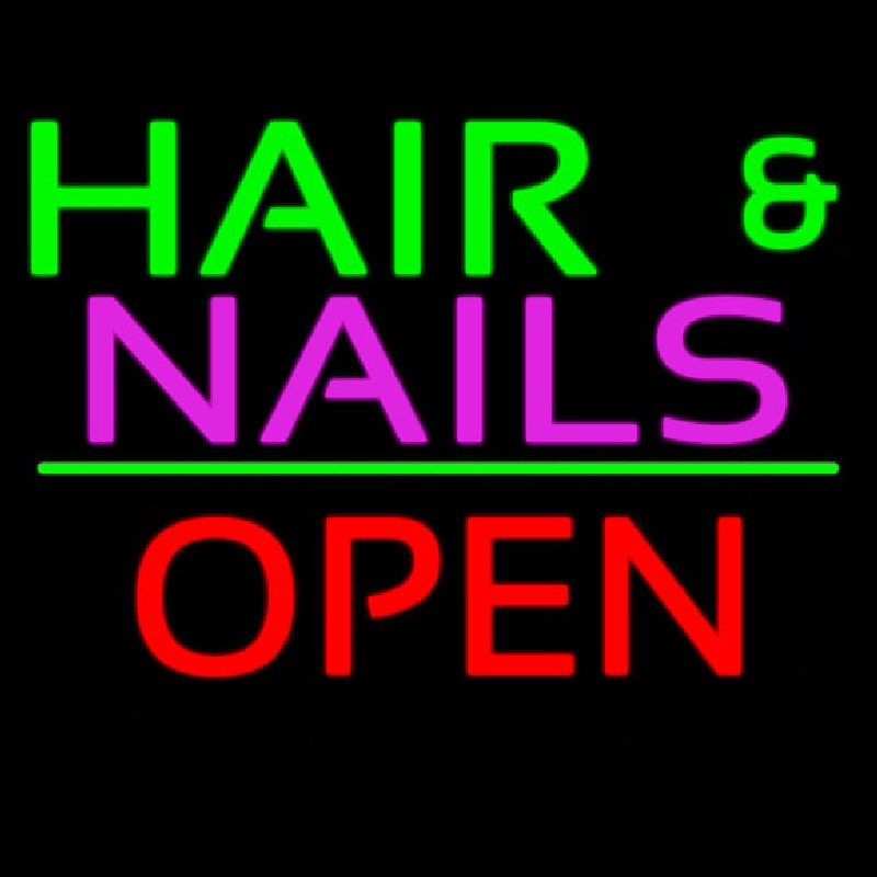 Hair And Nails Block Open Green Line Enseigne Néon