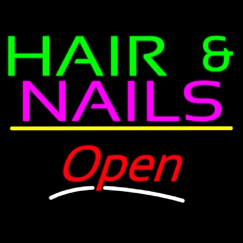 Hair And Nails Open Yellow Line Enseigne Néon