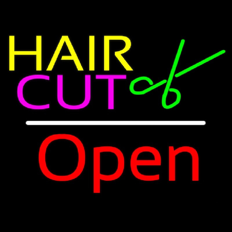 Hair Cut Logo Open White Line Enseigne Néon